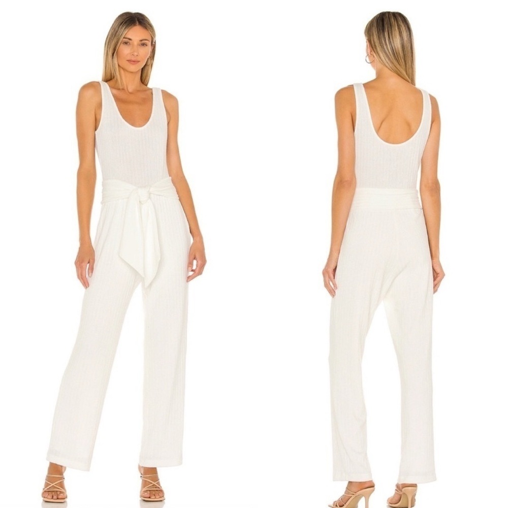 Saylor | Molly Wide‎ Leg Ribbed Knit Jumpsuit in Ivory